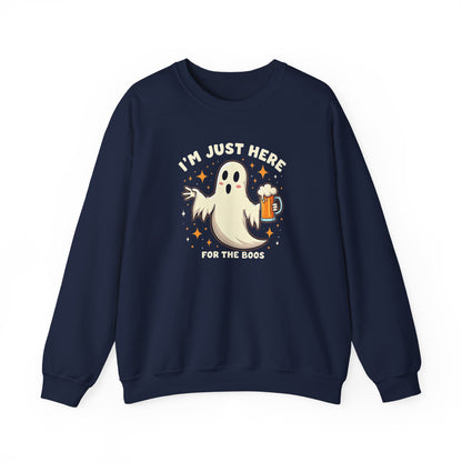 Halloween Ghost Sweatshirt — "I'm Just Here for the Boos" Cozy Crewneck