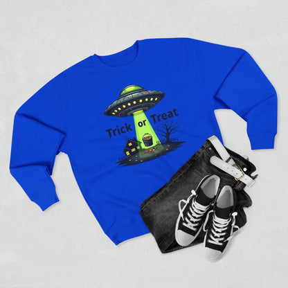 Halloween UFO Sweatshirt - "Trick or Treat" Alien Abduction Crewneck
