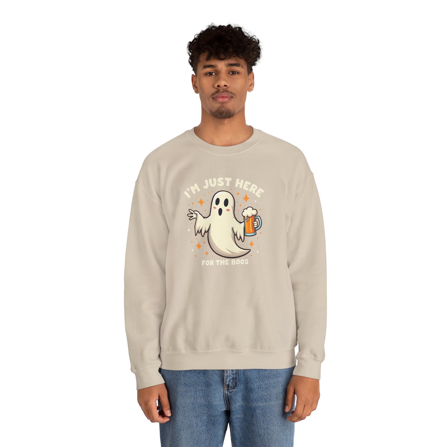 Halloween Ghost Sweatshirt — "I'm Just Here for the Boos" Cozy Crewneck