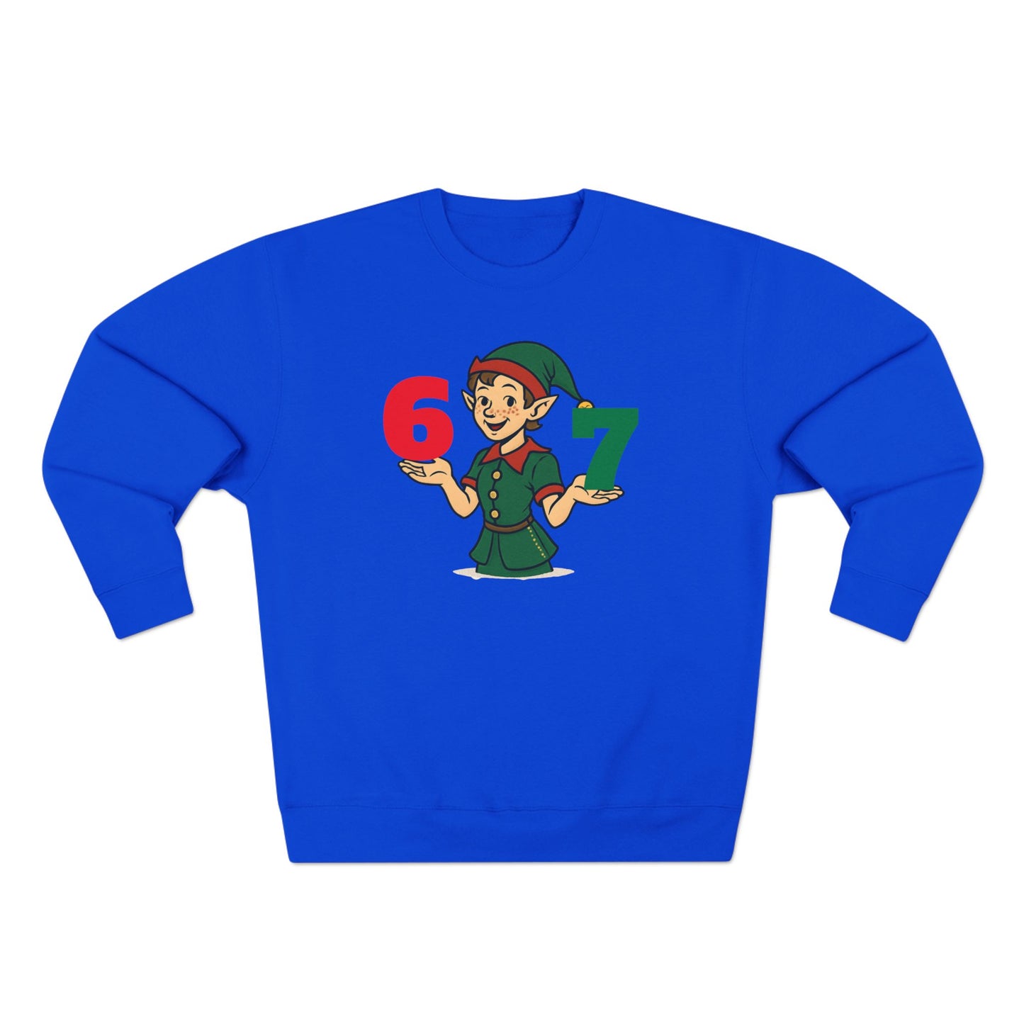 Elf Juggler six-seven  — Cute Holiday Elf Holding 6 & 7 Christmas Crewneck