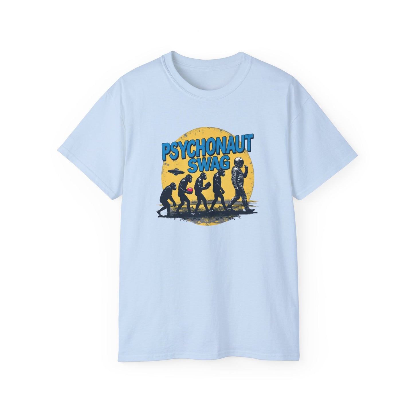 Psychonaut Evolution of Man Sunset, Unisex Tee, Retro Graphic T-Shirt, Music Festival Attire, Gift for Gamers, Casual Streetwear