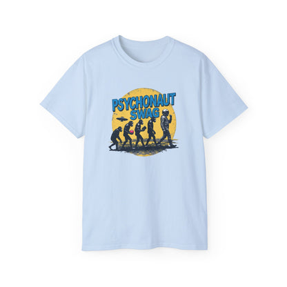 Psychonaut Evolution of Man Sunset, Unisex Tee, Retro Graphic T-Shirt, Music Festival Attire, Gift for Gamers, Casual Streetwear