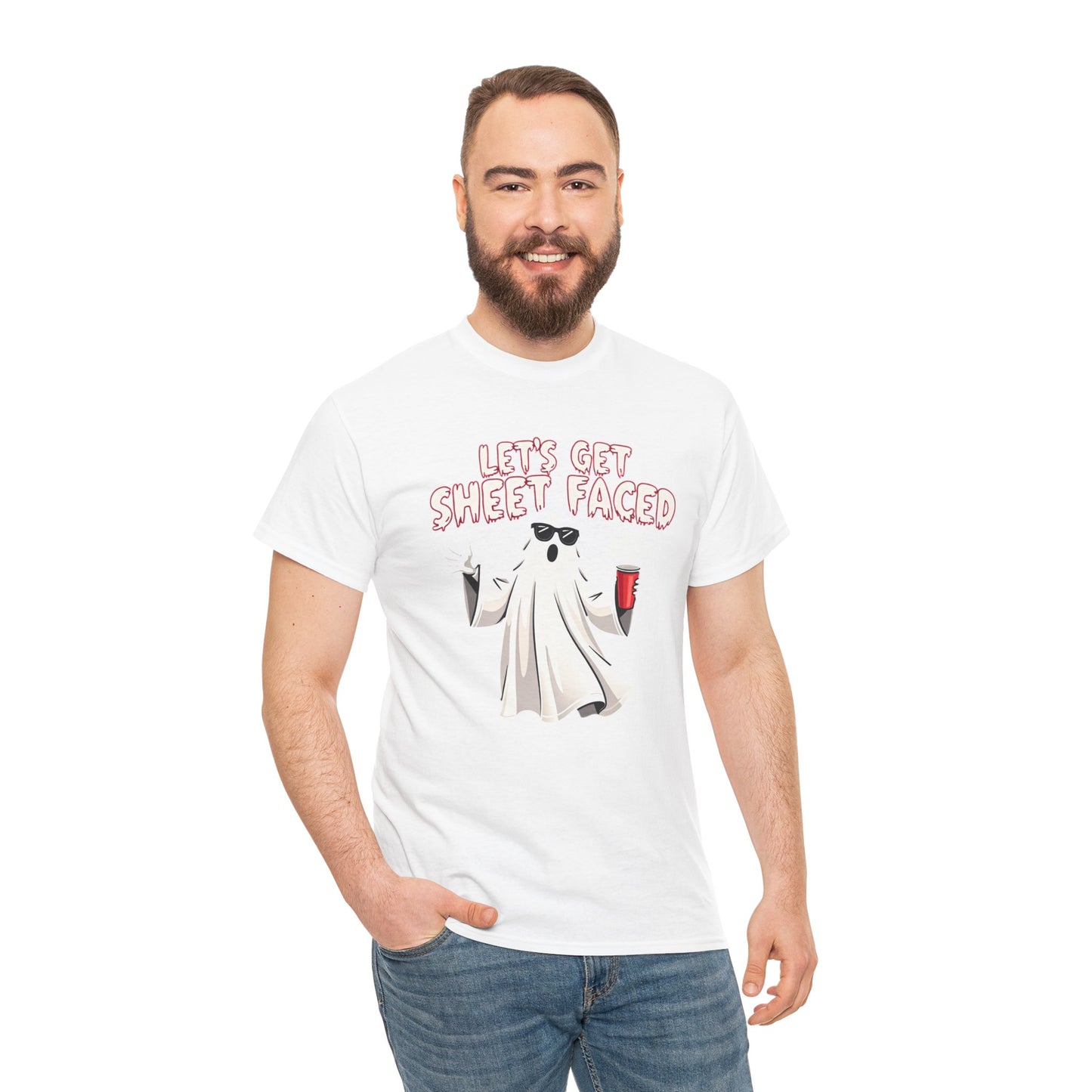Let's Get Sheet Faced Ghost T‑Shirt — Funny Halloween Party Tee