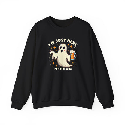 Halloween Ghost Sweatshirt — "I'm Just Here for the Boos" Cozy Crewneck