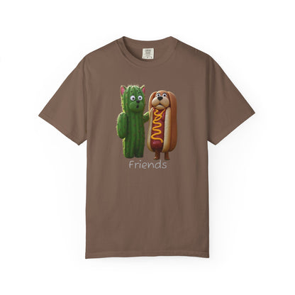 Friends Cactus and Hot Dog, Cartoon T-Shirt, Cute Tee for Kids and Adults, Humorous Gift for Food Lovers, Summer Casual Wear, Birthday Gift