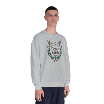 Peace on Earth Crewneck Sweatshirt — Holiday Dove & Laurel Graphic