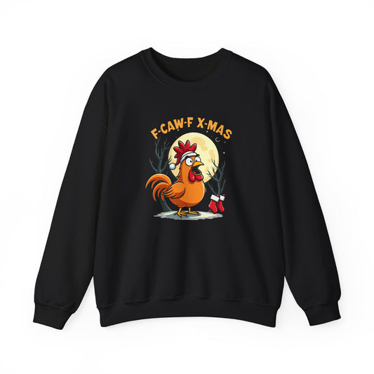 Christmas Rooster Sweatshirt - "F-CAW-F X-MAS" Funny Holiday Crewneck