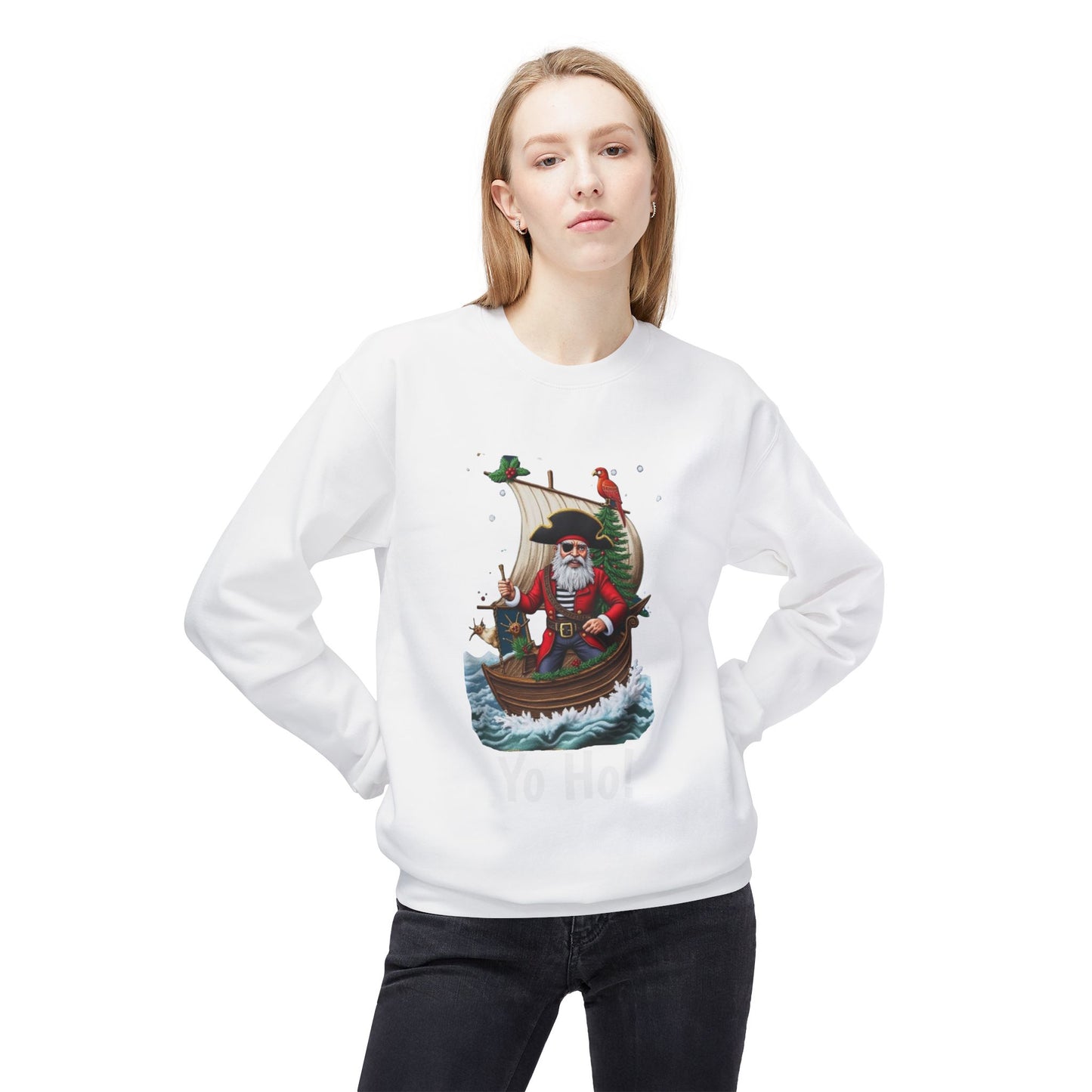 Santa Pirate, Yo Ho, Crewneck Sweatshirt — Nautical Christmas Holiday Sweater