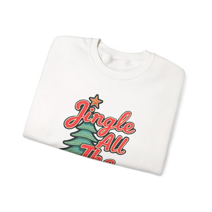 Christmas Sweatshirt — "Jingle All The Way" Retro Tree Holiday Crewneck