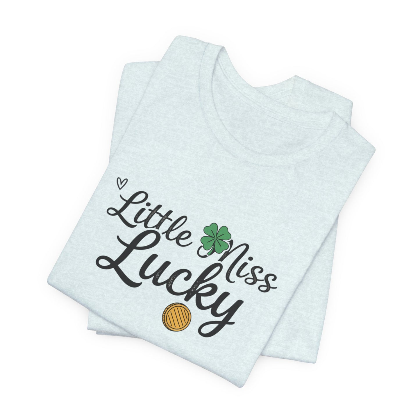 Little Miss Lucky T-Shirt — St. Patrick’s Day Girls’ Tee with Shamrock & Gold Coin