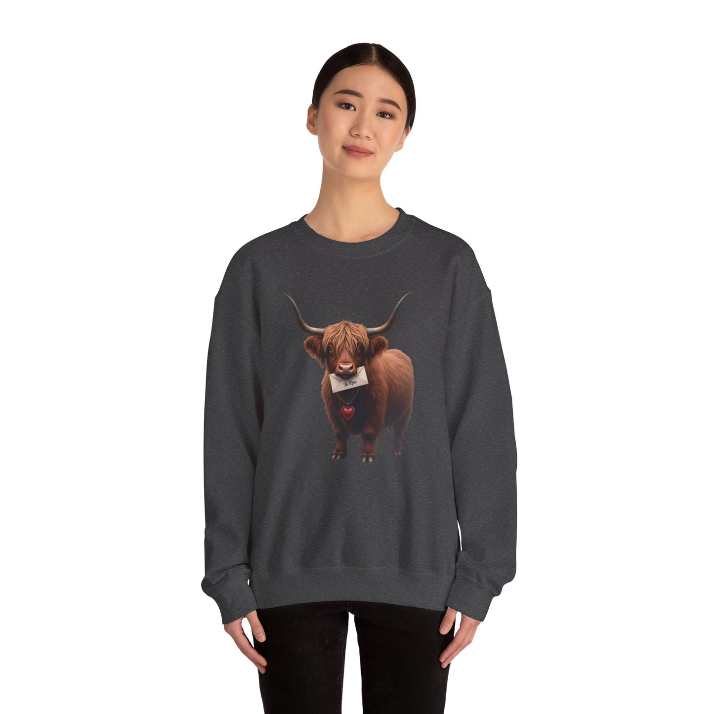 Highland Cow with Valentine, Unisex Heavy Blend™ Crewneck Sweatshirt