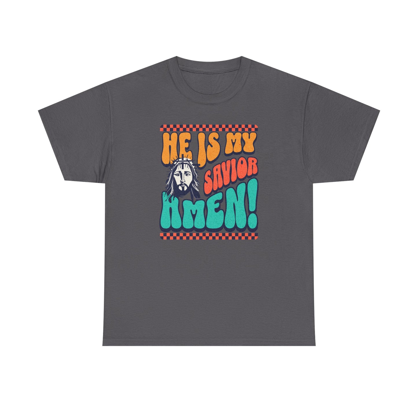 Christian T-Shirt – "He Is My Savior Amen!" Retro Jesus Graphic Tee