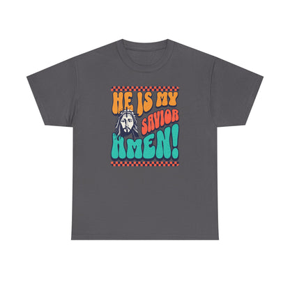 Christian T-Shirt – "He Is My Savior Amen!" Retro Jesus Graphic Tee