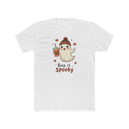 Keep It Spooky Ghost Tee — Cute Halloween Ghost with Pumpkin Drink