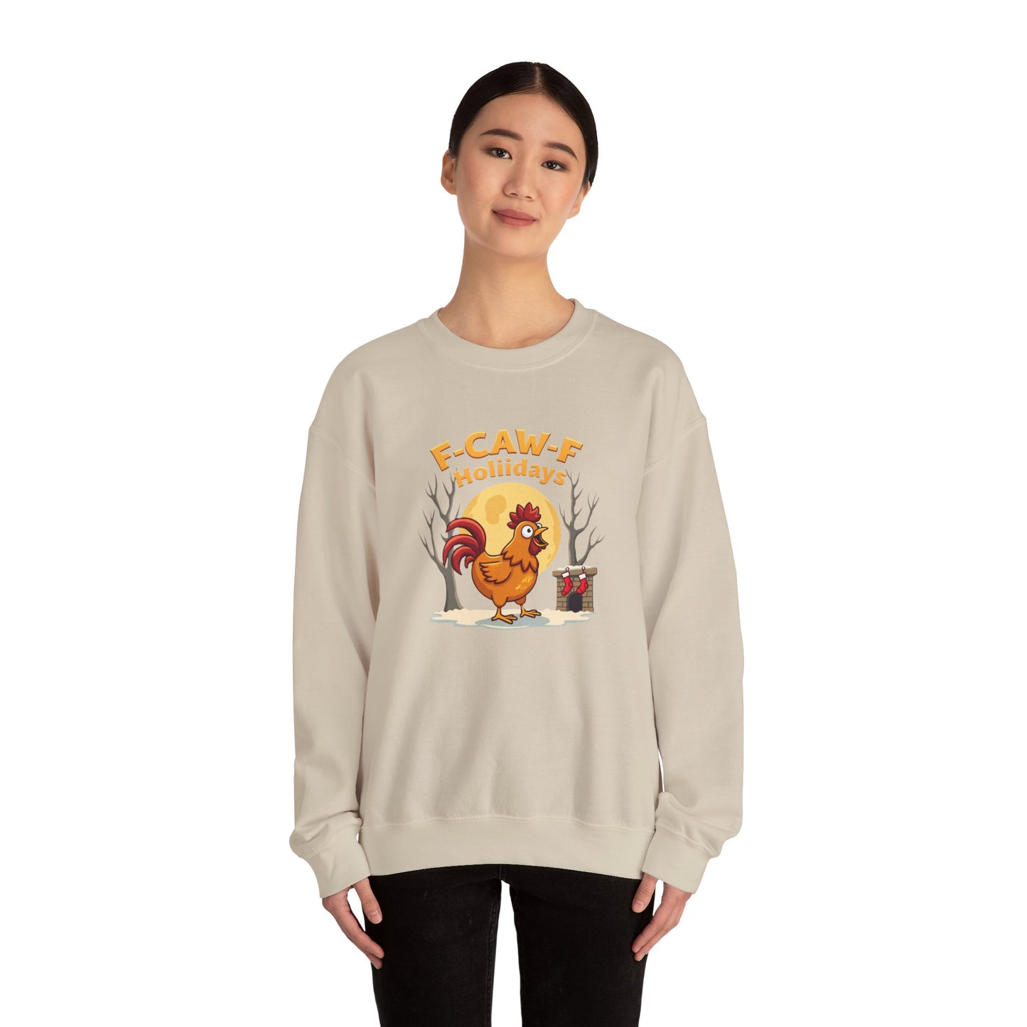 Rooster F-Caw-f Holiday sweater, Unisex Heavy Blend™ Crewneck Sweatshirt