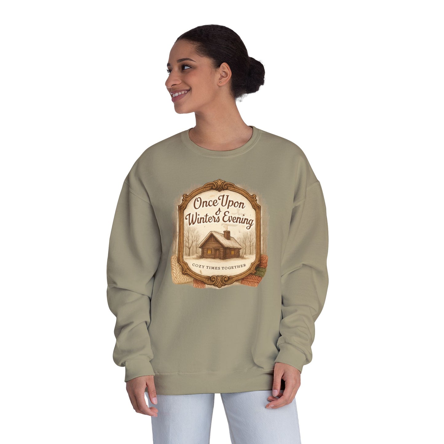 Once Upon a Winter's Cabin, Evening Sweatshirt — Cozy Vintage Holiday Crewneck