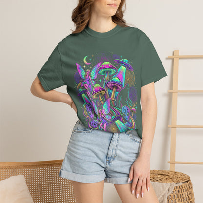 Psychedelic Mushroom Graphic T-Shirt — Neon Space Trippy Art