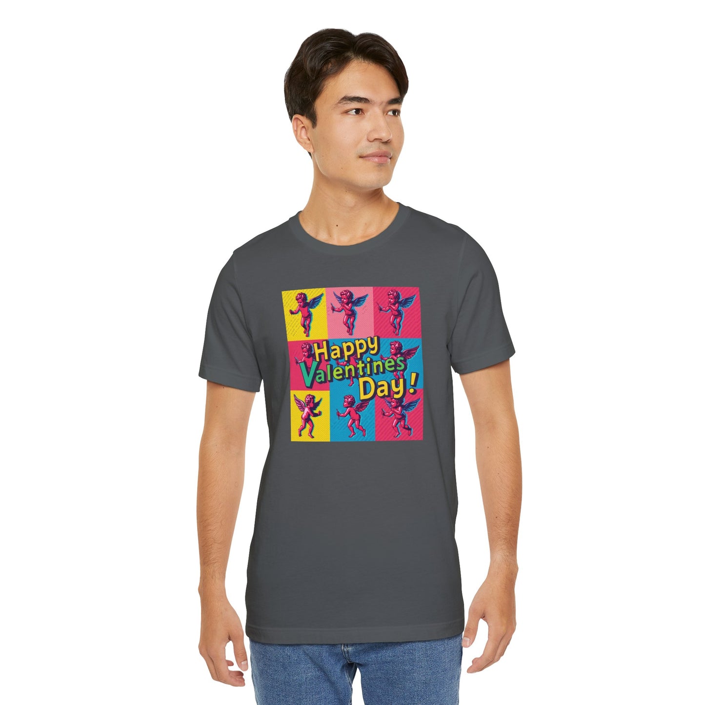 Valentine's Day Pop Art Tee — "Happy Valentine's Day!" Cupid Graphic Shirt