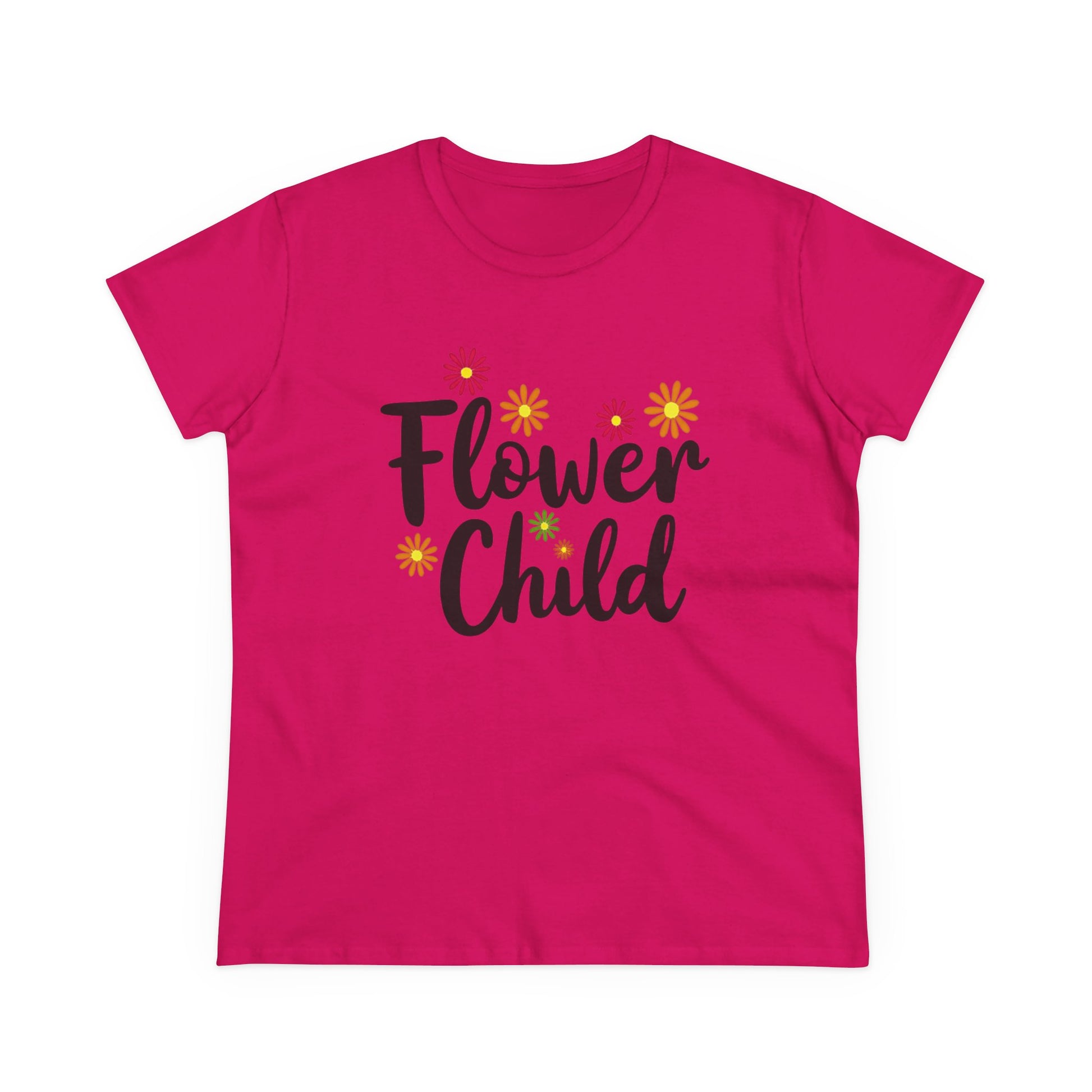 Flower Child Women's Midweight Cotton Tee - Boho Vintage Style Shirt for Everyday Wear - Psychonaut Swag