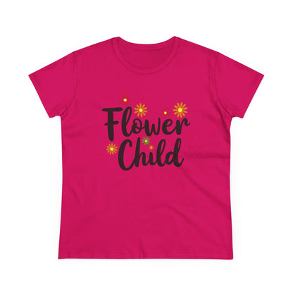 Flower Child Women's Midweight Cotton Tee - Boho Vintage Style Shirt for Everyday Wear - Psychonaut Swag