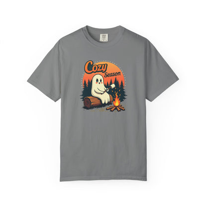 Cozy Season Ghost Tee — Campfire Autumn Graphic T-Shirt