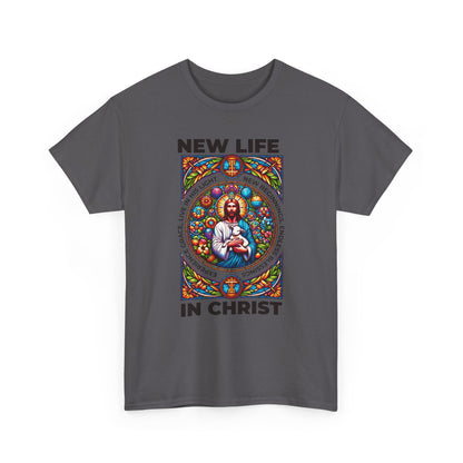 New Life In Christ T-Shirt — Christian Faith Graphic Tee (Stained Glass Jesus)