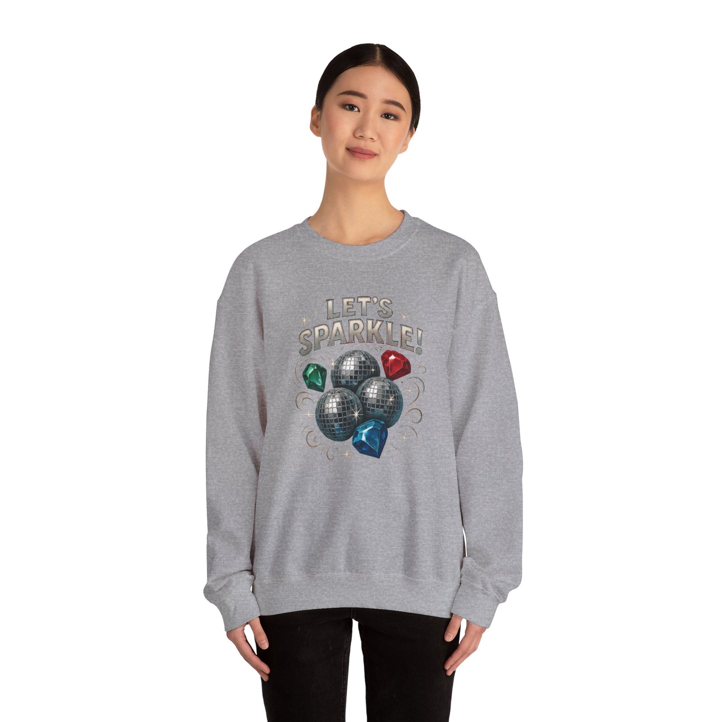 Crewneck Sweatshirt - "Let's Sparkle" Disco Ball Holiday Party Pullover