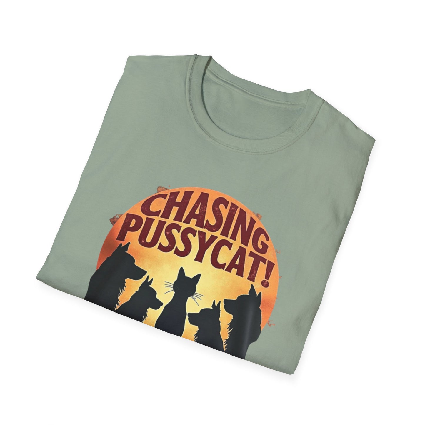 Chasing Pussycat Unisex Softstyle T-Shirt, Fun Cat Lovers Tee, Gift for Animal Enthusiasts, Quirky Casual Wear, Perfect for Festivals [...] - Psychonaut Swag