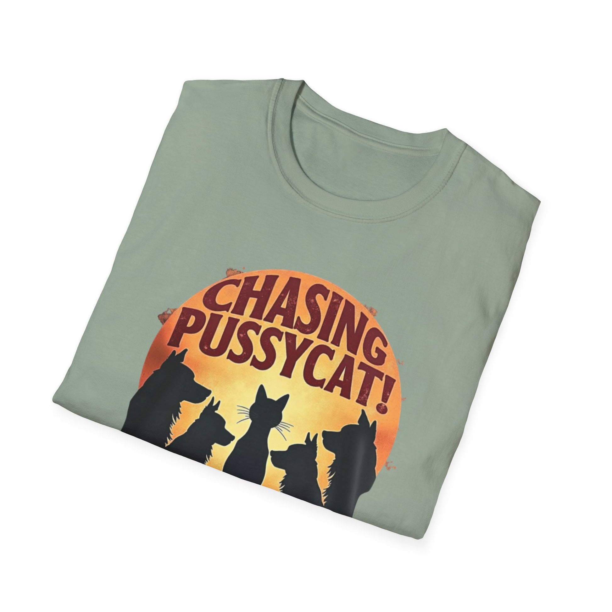 Chasing Pussycat Unisex Softstyle T-Shirt, Fun Cat Lovers Tee, Gift for Animal Enthusiasts, Quirky Casual Wear, Perfect for Festivals [...] - Psychonaut Swag
