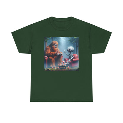 Mythical Bigfoot and Alien, Hanging out in the woods, Unisex Heavy Cotton Tee - Psychonaut Swag