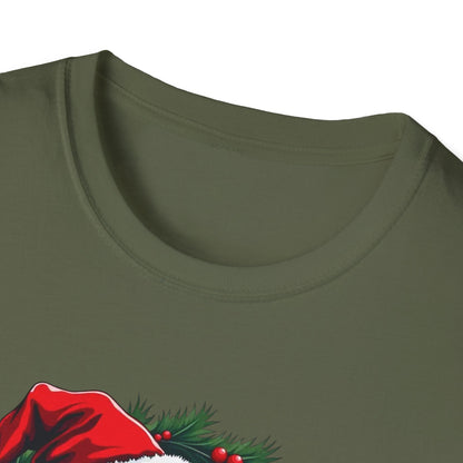 Christmas Wreath Bass Fishing T-Shirt — Santa Hat Fish Holiday Tee