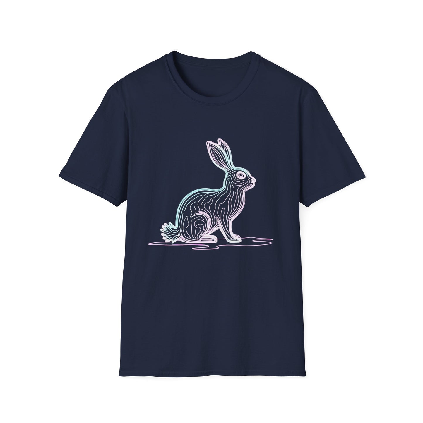 Neon Line Art Hare T-Shirt — Pastel Rabbit Graphic Tee
