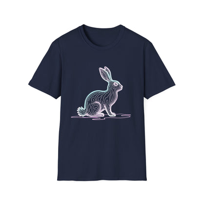 Neon Line Art Hare T-Shirt — Pastel Rabbit Graphic Tee