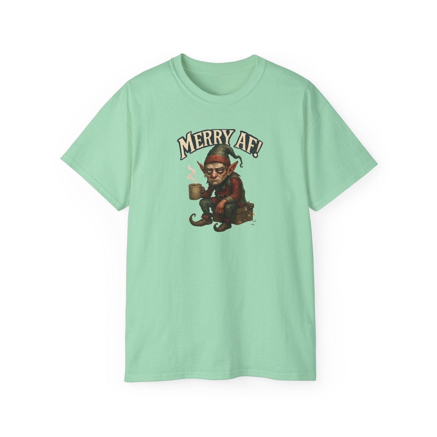 T‑Shirt — 'Merry AF' Vintage Grouchy Elf Christmas Tee