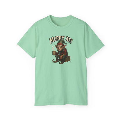 T‑Shirt — 'Merry AF' Vintage Grouchy Elf Christmas Tee