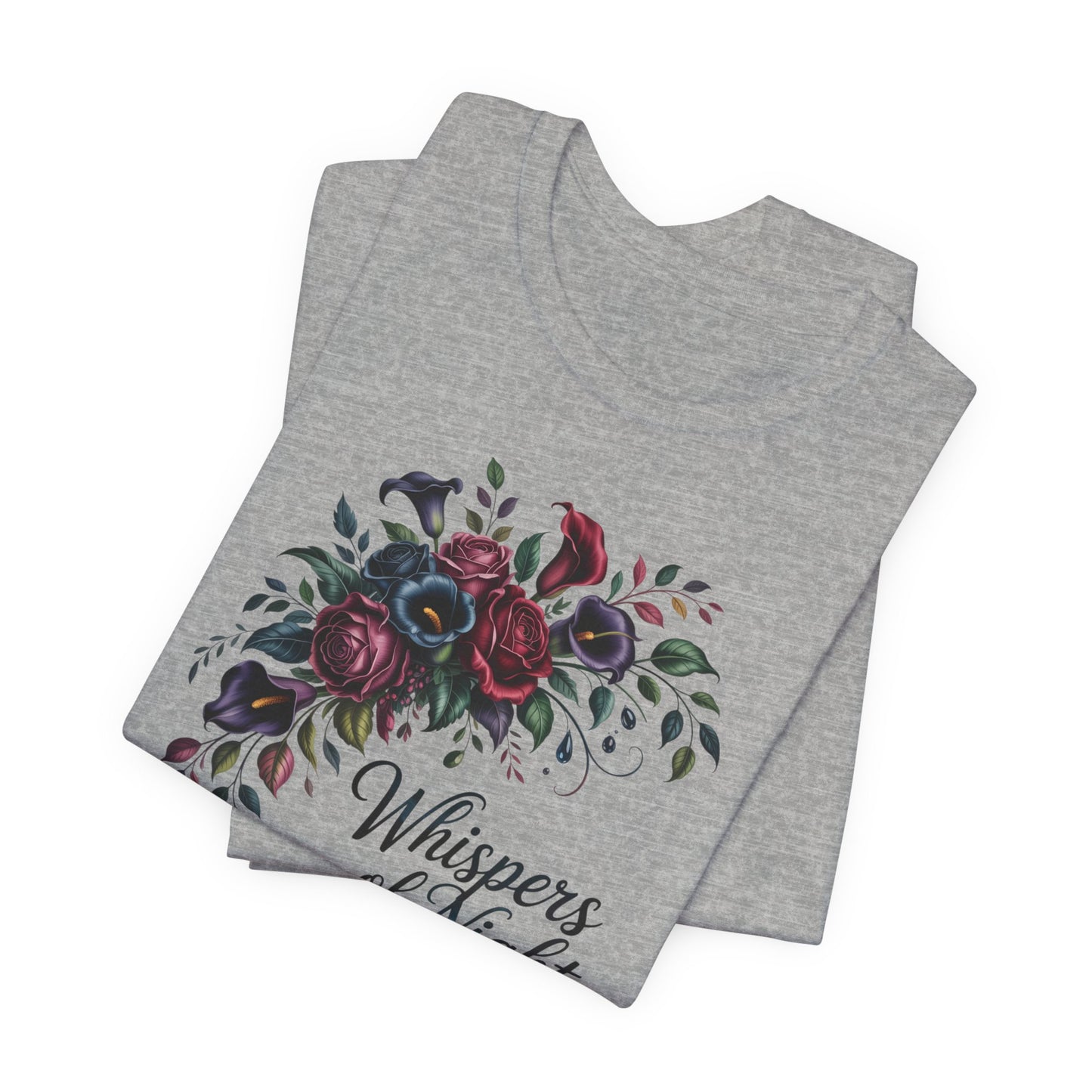 Whispers of Night Floral Tee — Dark Rose Bouquet Graphic T-Shirt