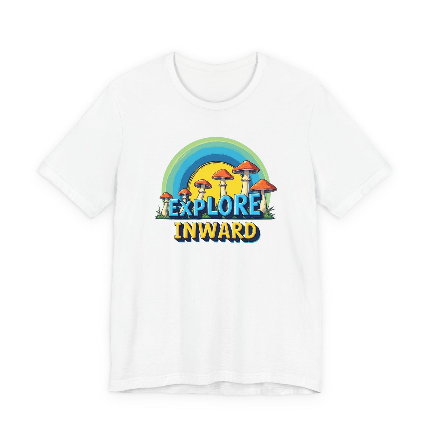 Explore Inward T-Shirt — Retro Mushroom Rainbow Graphic Tee