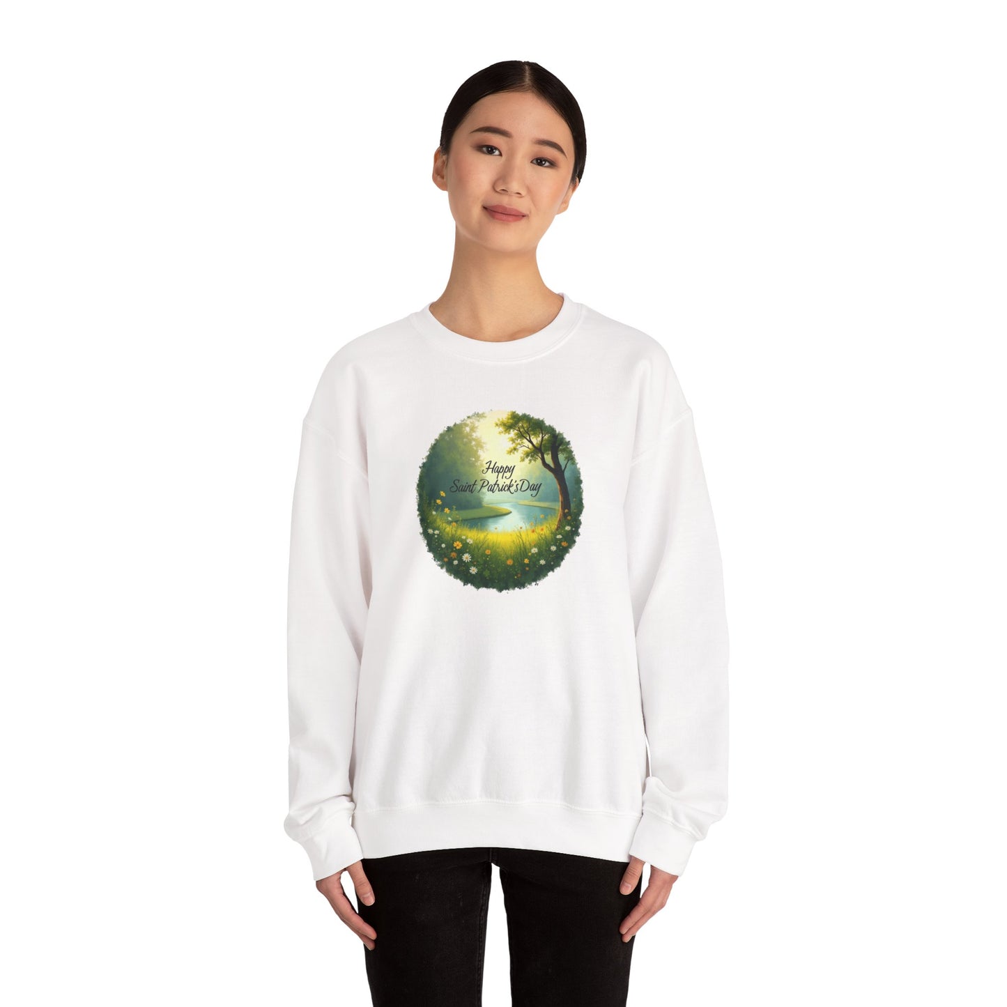 Saint Patrick’s Day Crewneck Sweatshirt — "Happy Earth Day" Nature Graphic