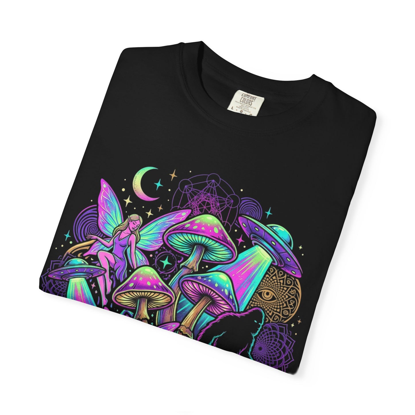 Psychedelic Mushroom Graphic T-Shirt — Neon Space Trippy Art