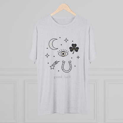 Good Luck Symbols Tee — Minimal Mystic Crescent, Eye, Horseshoe & Clover Graphic Shirt