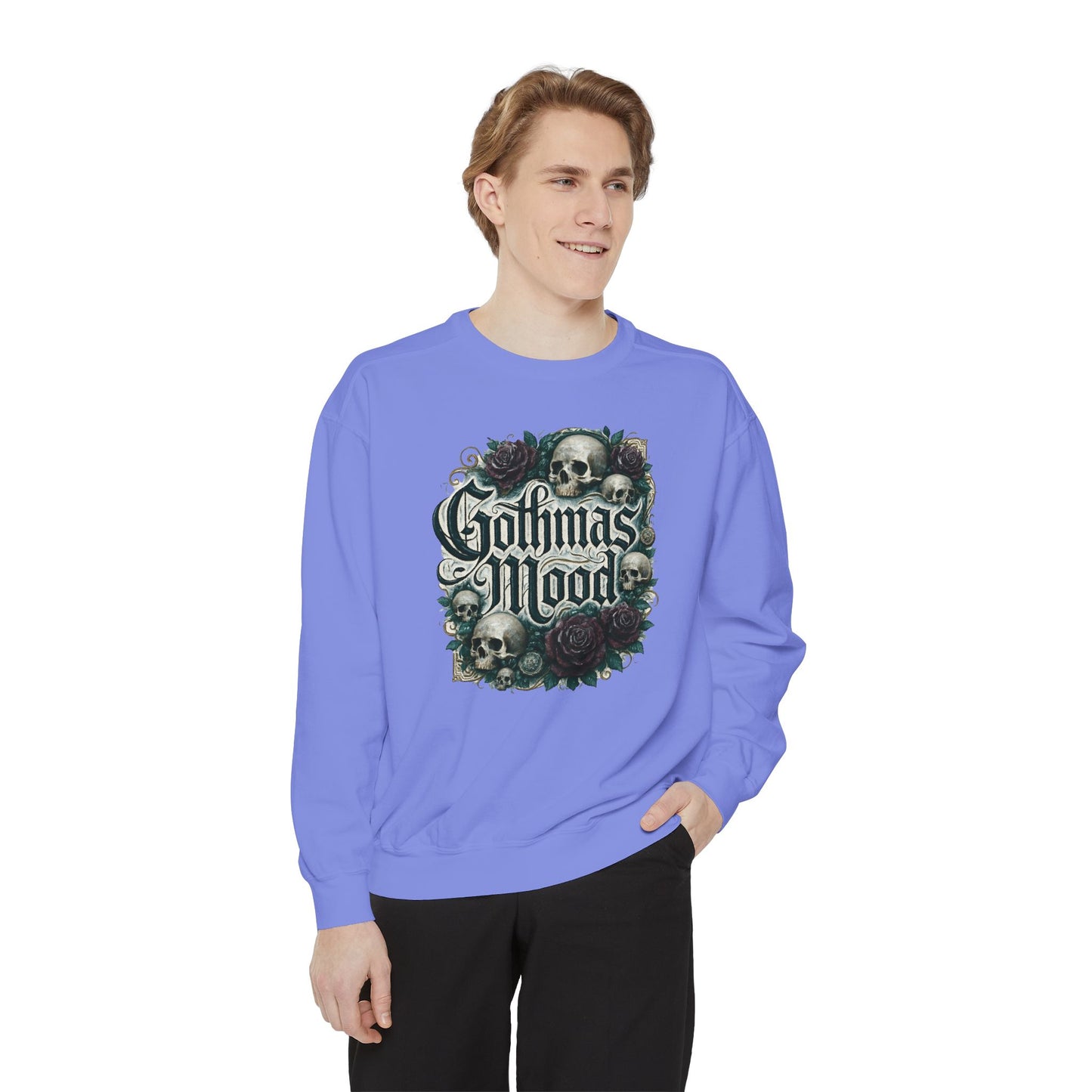 Gothmas Mood Sweatshirt — Gothic Skull & Roses Holiday Pullover