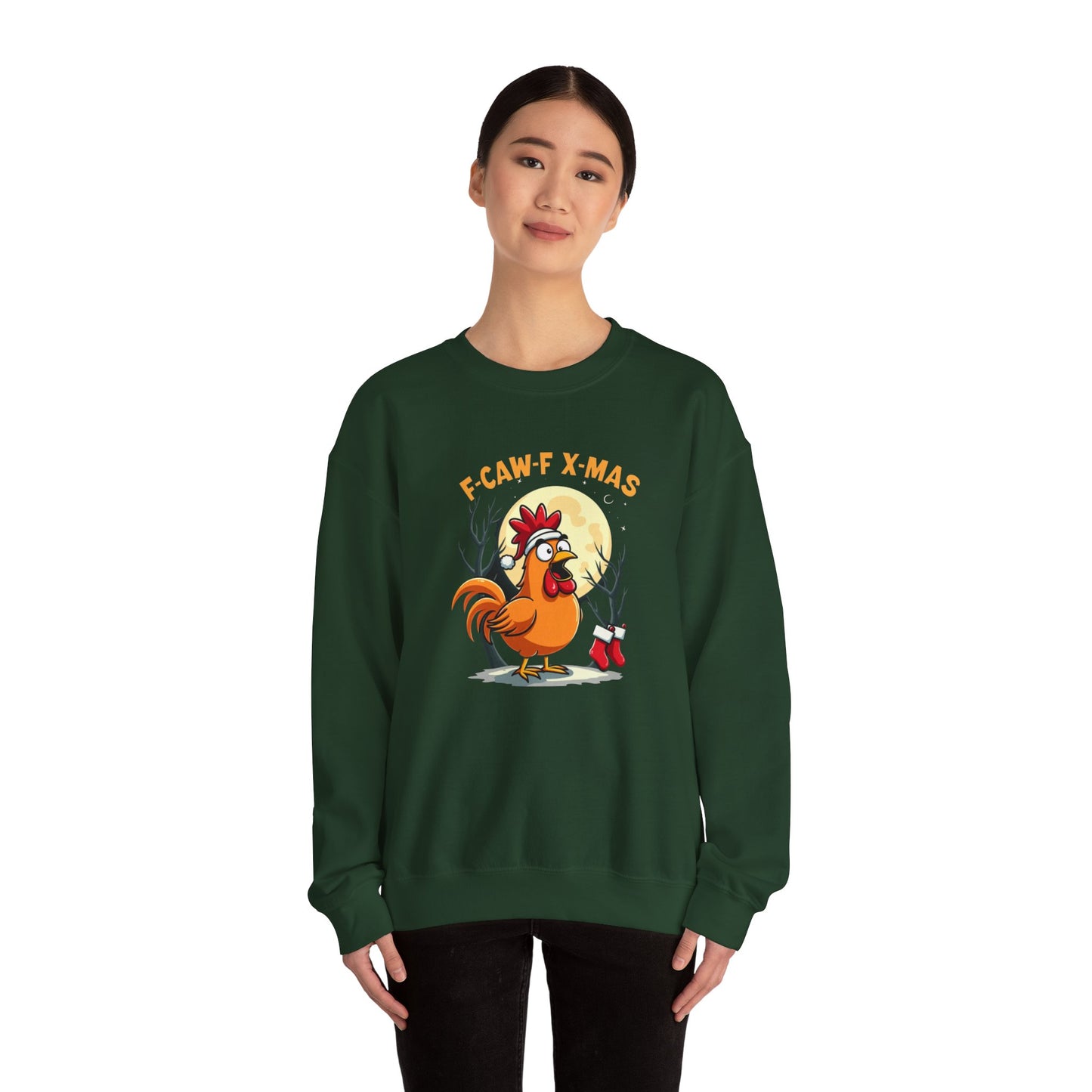 Christmas Rooster Sweatshirt - "F-CAW-F X-MAS" Funny Holiday Crewneck