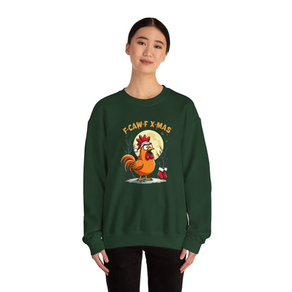 Christmas Rooster Sweatshirt - "F-CAW-F X-MAS" Funny Holiday Crewneck