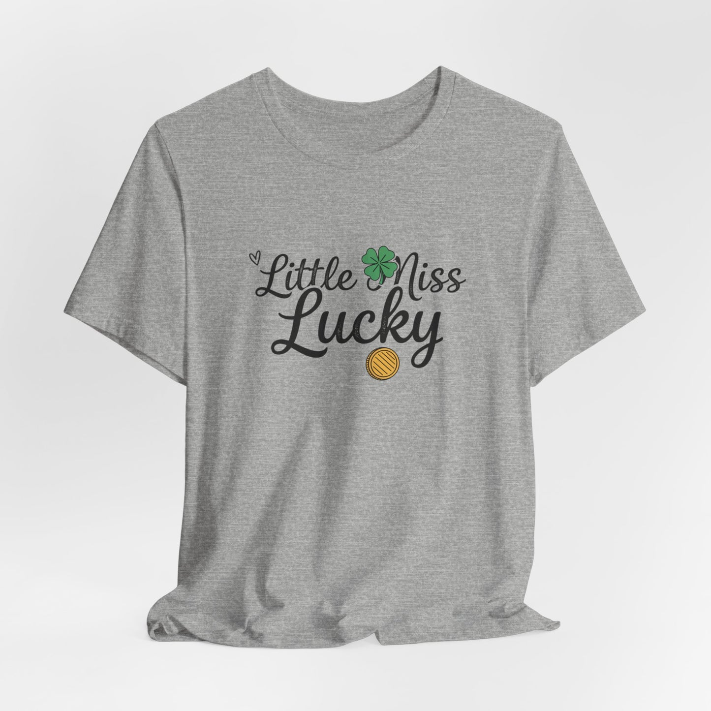 Little Miss Lucky T-Shirt — St. Patrick’s Day Girls’ Tee with Shamrock & Gold Coin