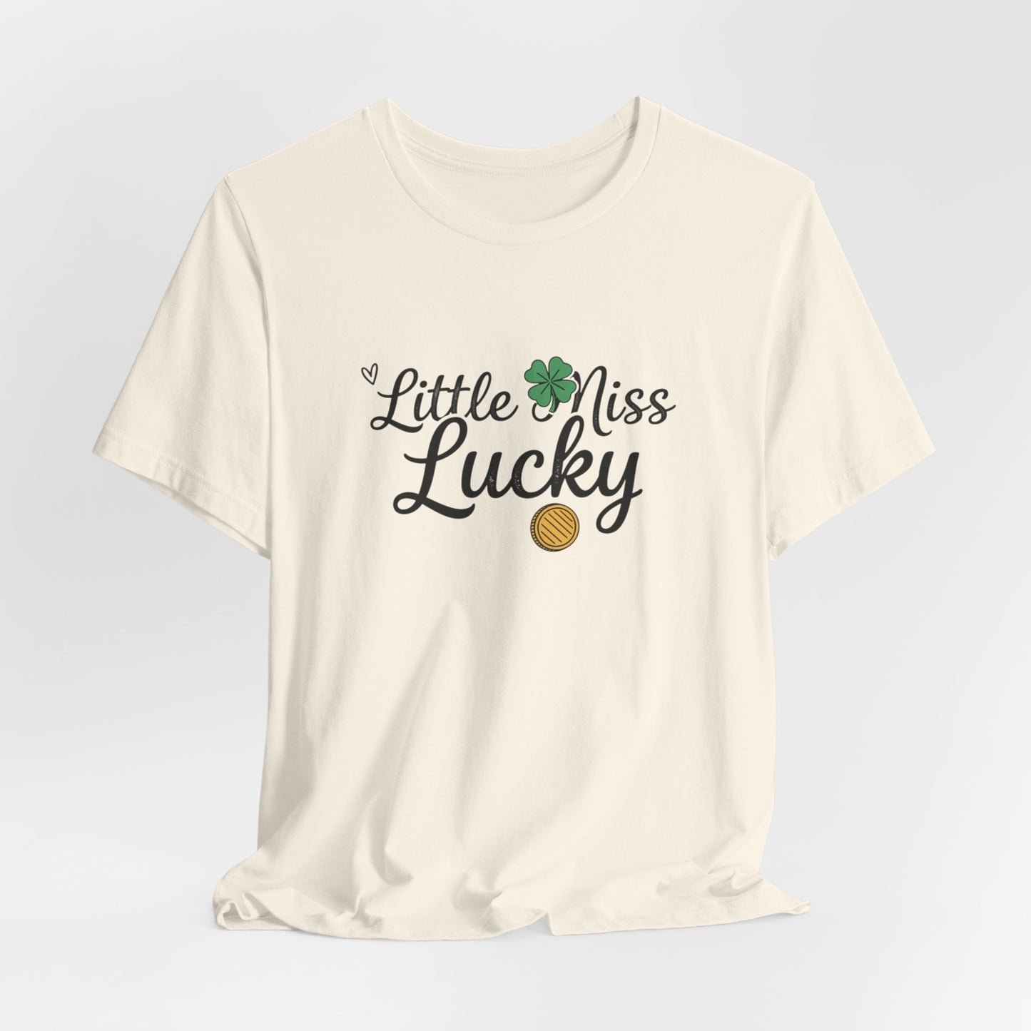 Little Miss Lucky T-Shirt — St. Patrick’s Day Girls’ Tee with Shamrock & Gold Coin