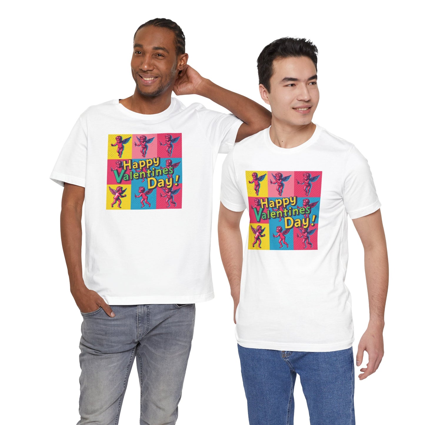 Valentine's Day Pop Art Tee — "Happy Valentine's Day!" Cupid Graphic Shirt