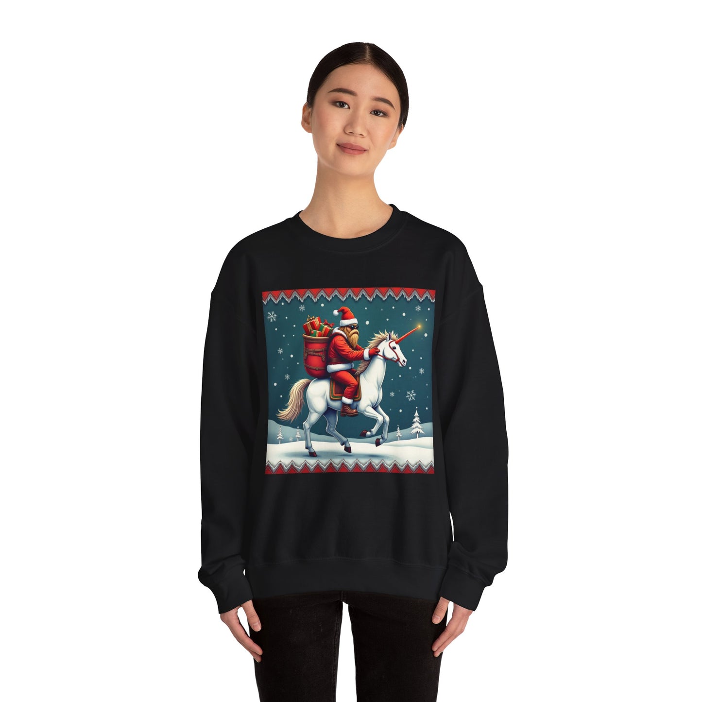 Santa Squatch on Unicorn, Unisex Heavy Blend™ Crewneck Sweatshirt