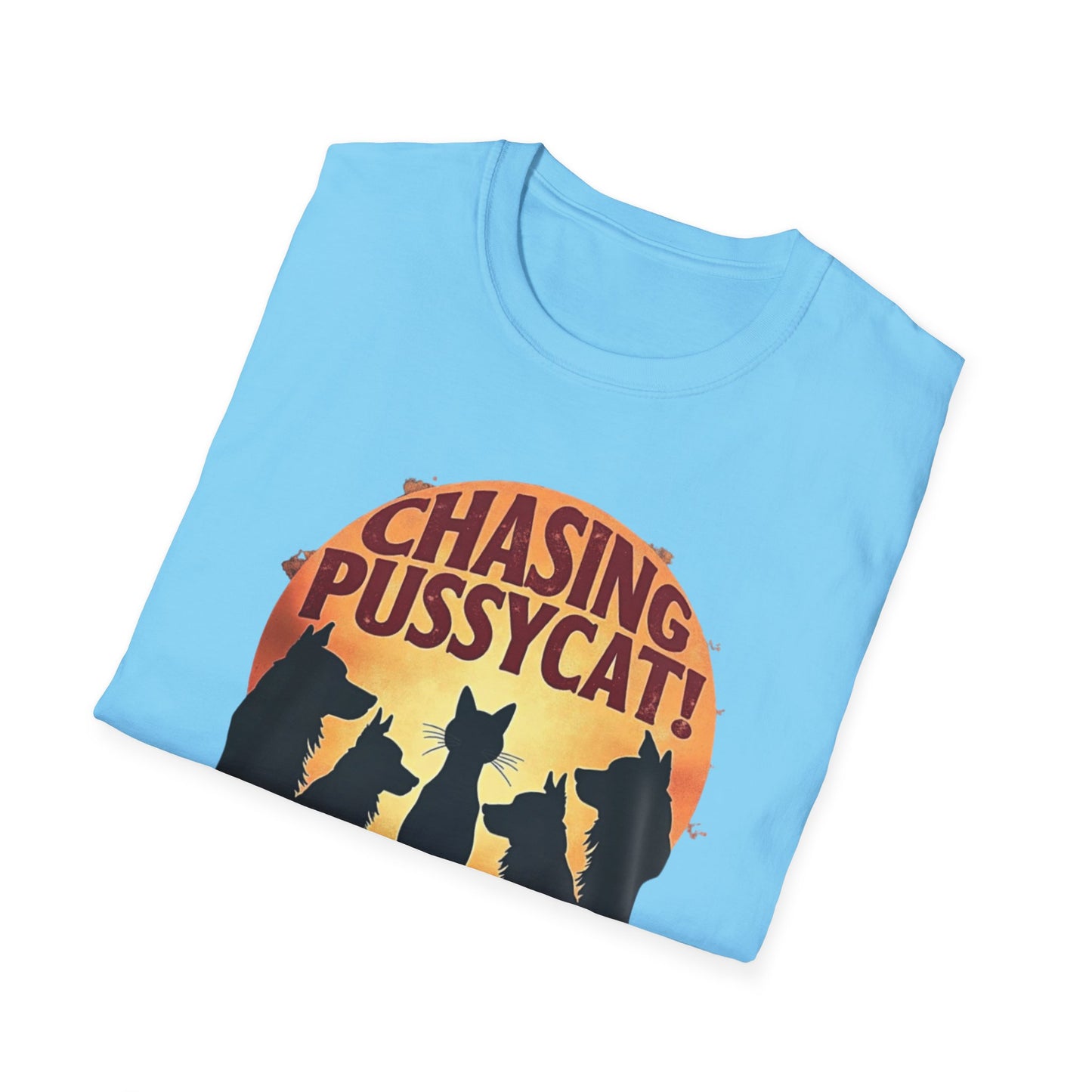 Chasing Pussycat Unisex Softstyle T-Shirt, Fun Cat Lovers Tee, Gift for Animal Enthusiasts, Quirky Casual Wear, Perfect for Festivals [...] - Psychonaut Swag
