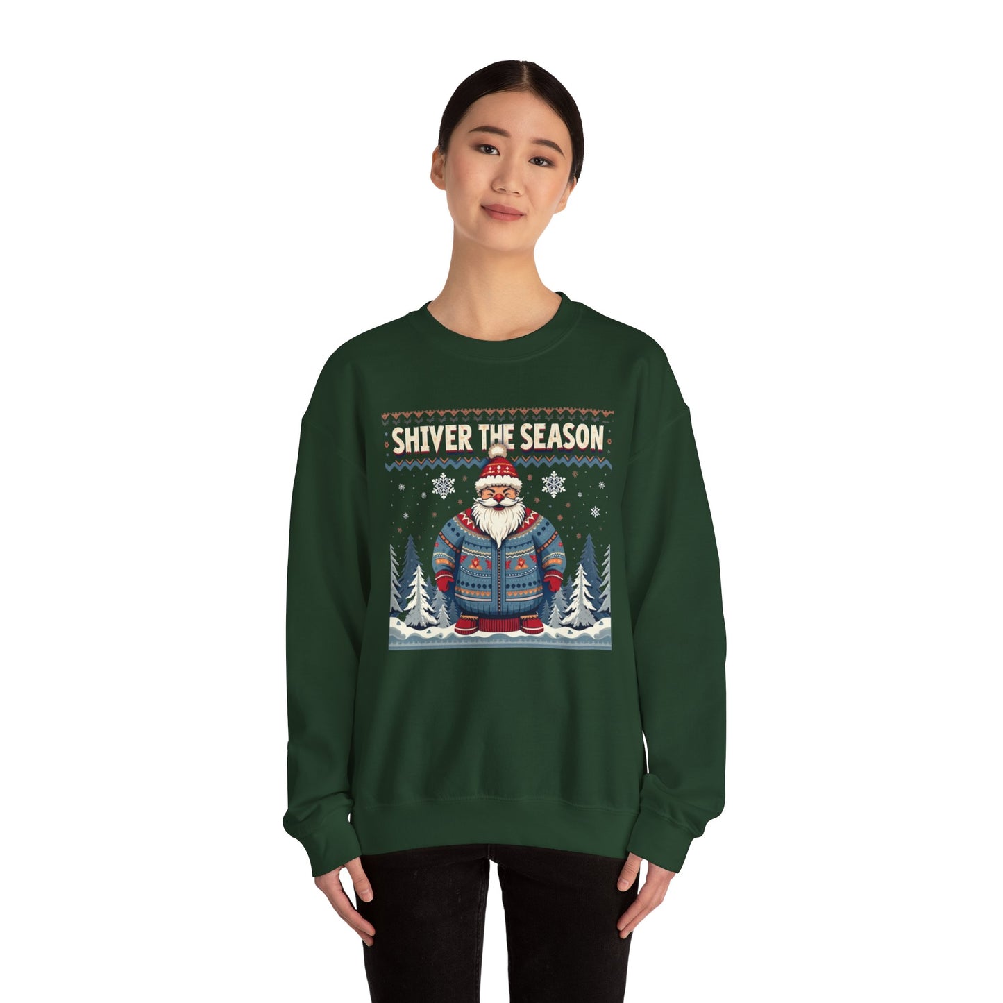 Crewneck Sweatshirt — "Shiver the Season" Santa Winter Graphic