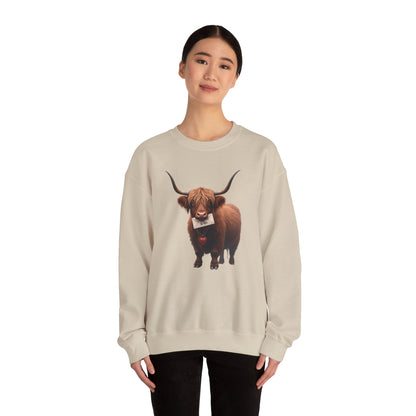 Highland Cow with Valentine, Unisex Heavy Blend™ Crewneck Sweatshirt
